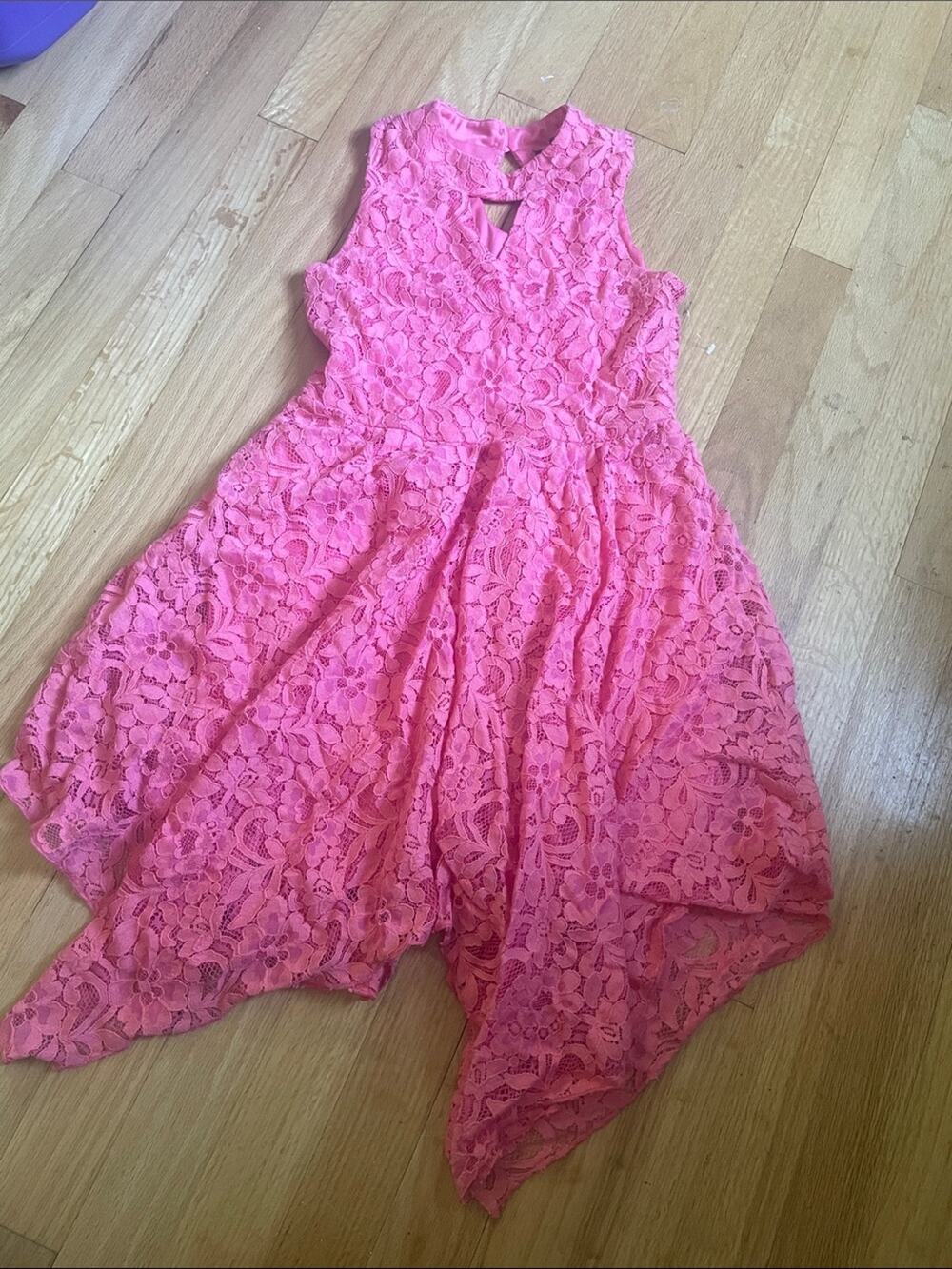 Pink Lace Handkerchief Hem Dress 10 girls